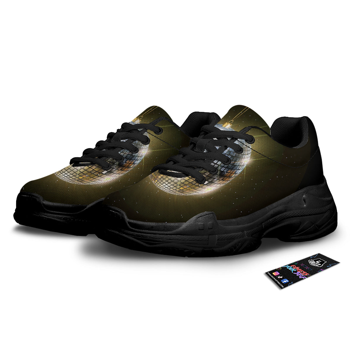 Disco Ball In Night Party Print Black Chunky Shoes-grizzshop
