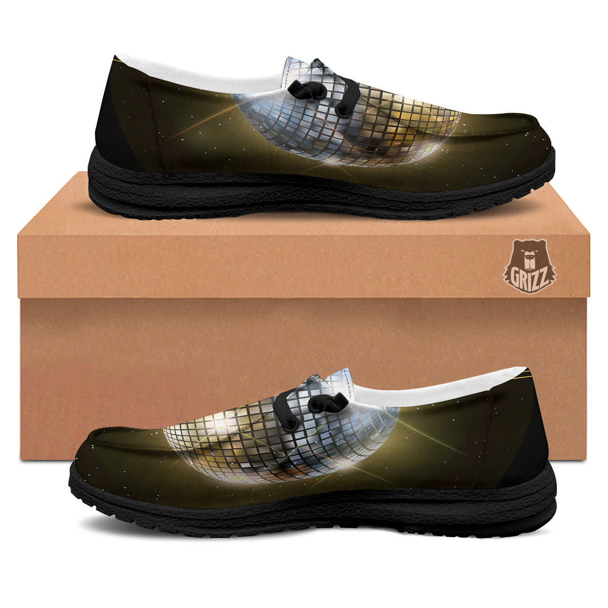 Disco Ball In Night Party Print Black Loafers-grizzshop