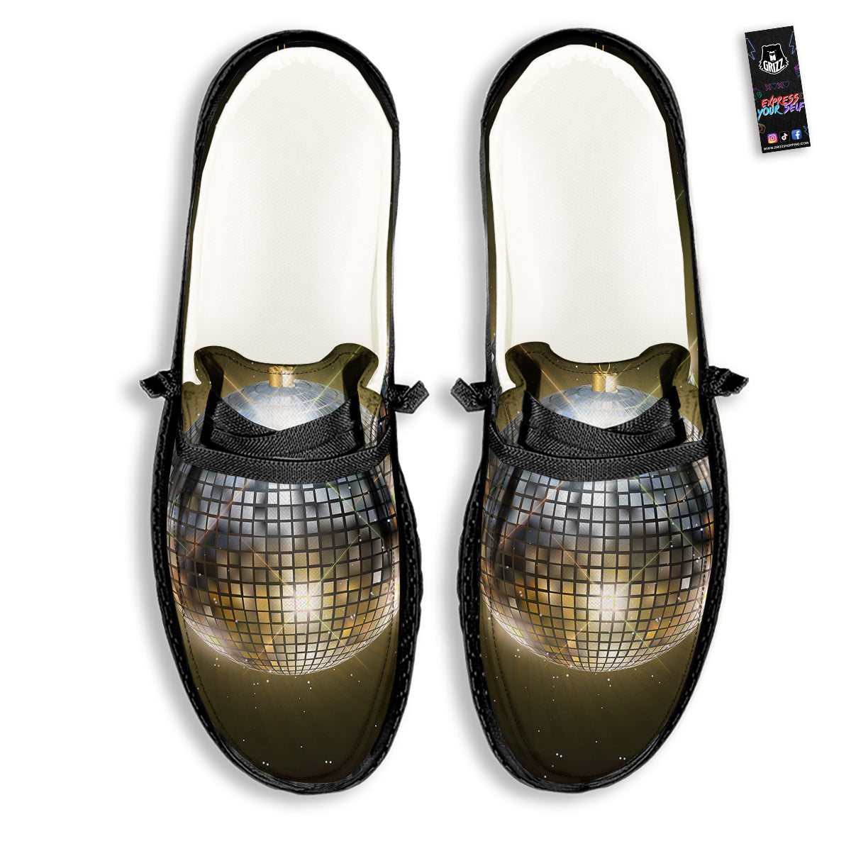 Disco Ball In Night Party Print Black Loafers-grizzshop