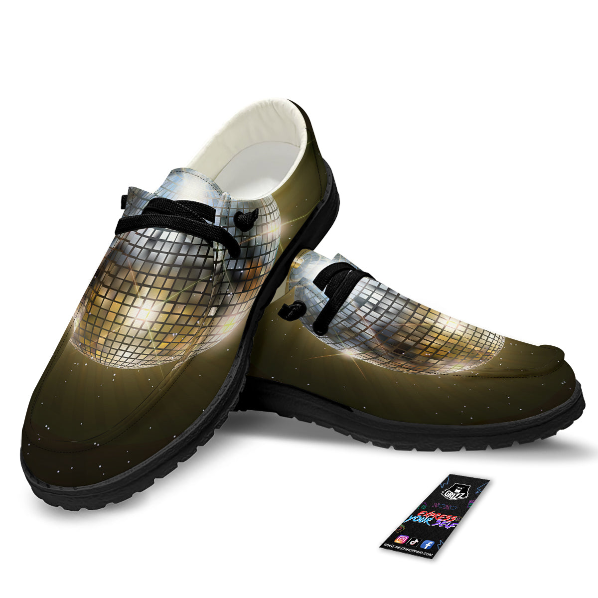 Disco Ball In Night Party Print Black Loafers-grizzshop