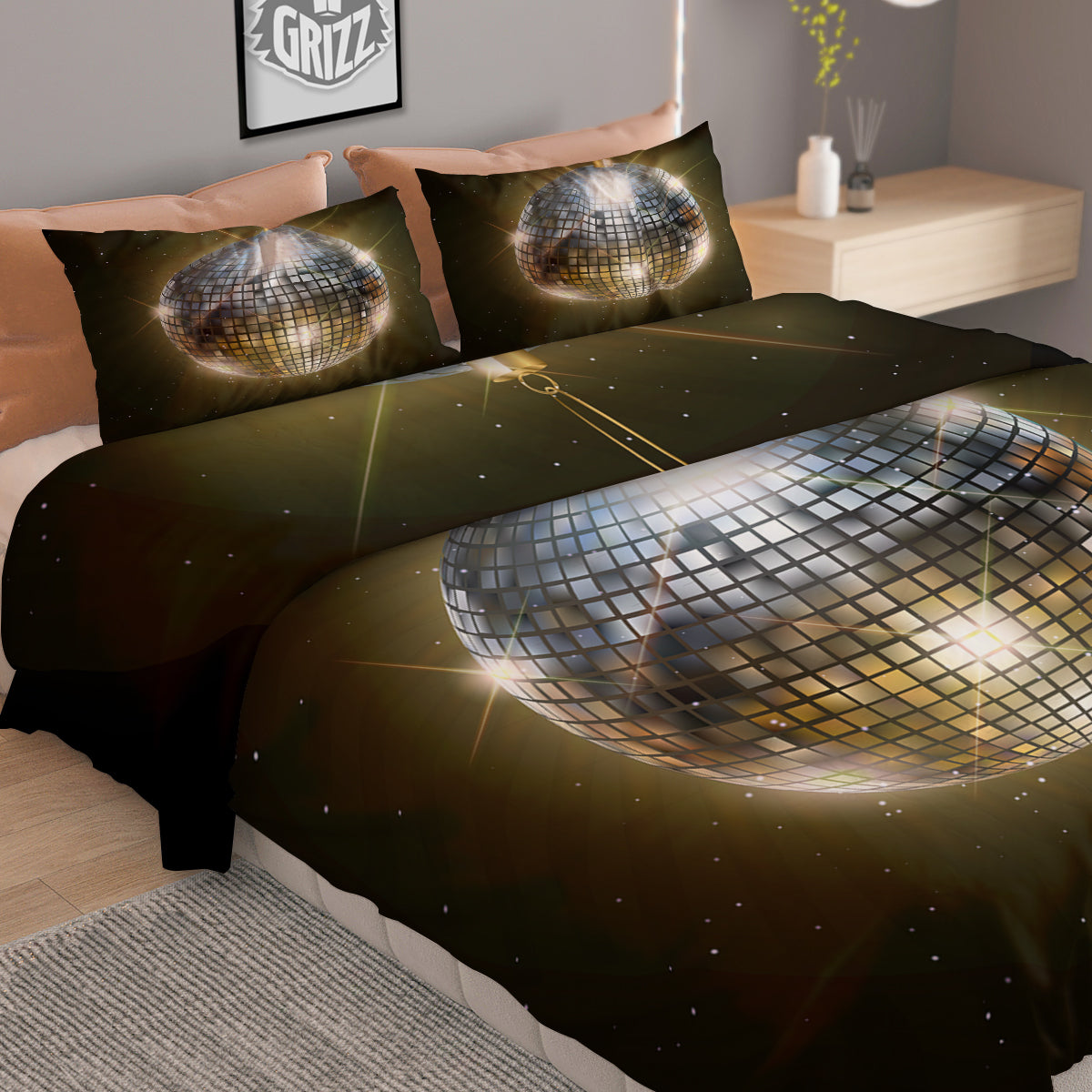 Disco Ball In Night Party Print Duvet Cover Bedding Set
