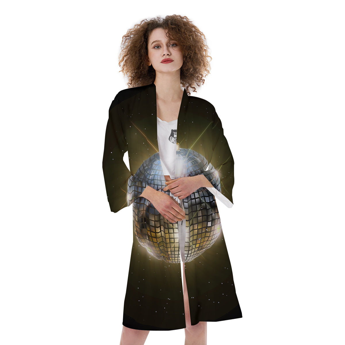 Disco Ball In Night Party Print Kimono-grizzshop