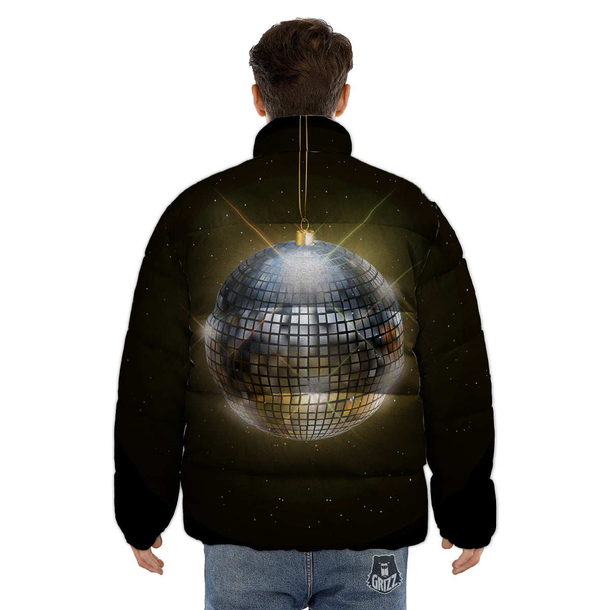 Disco Ball In Night Party Print Puffer Jacket-grizzshop