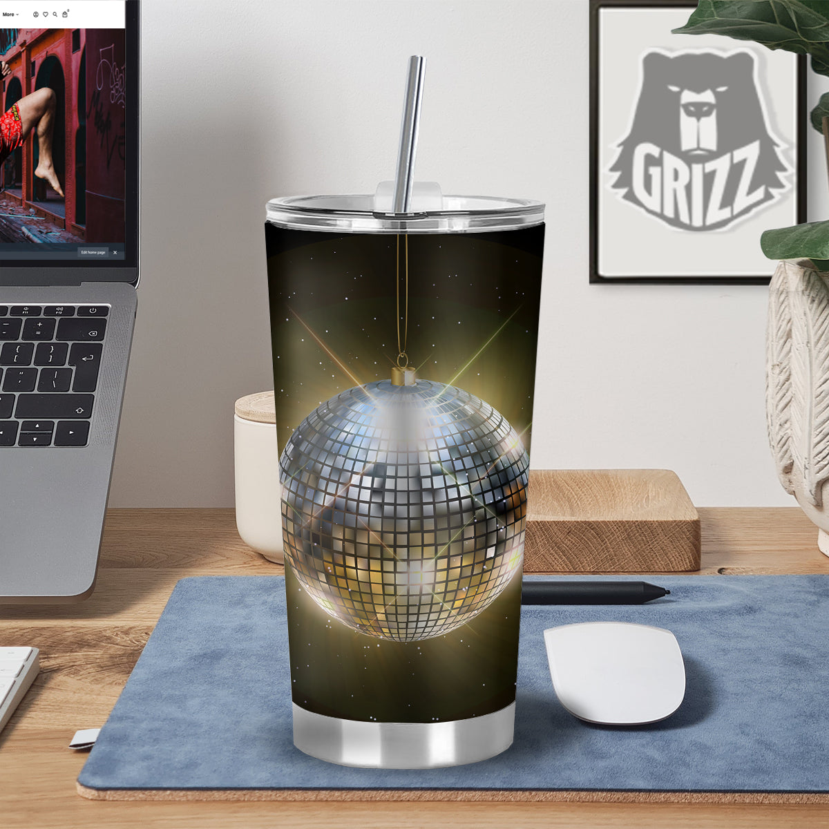 Disco Ball In Night Party Print Tumbler-grizzshop