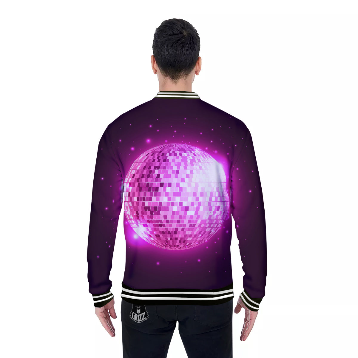 Disco Ball Light Pink Print Baseball Jacket-grizzshop