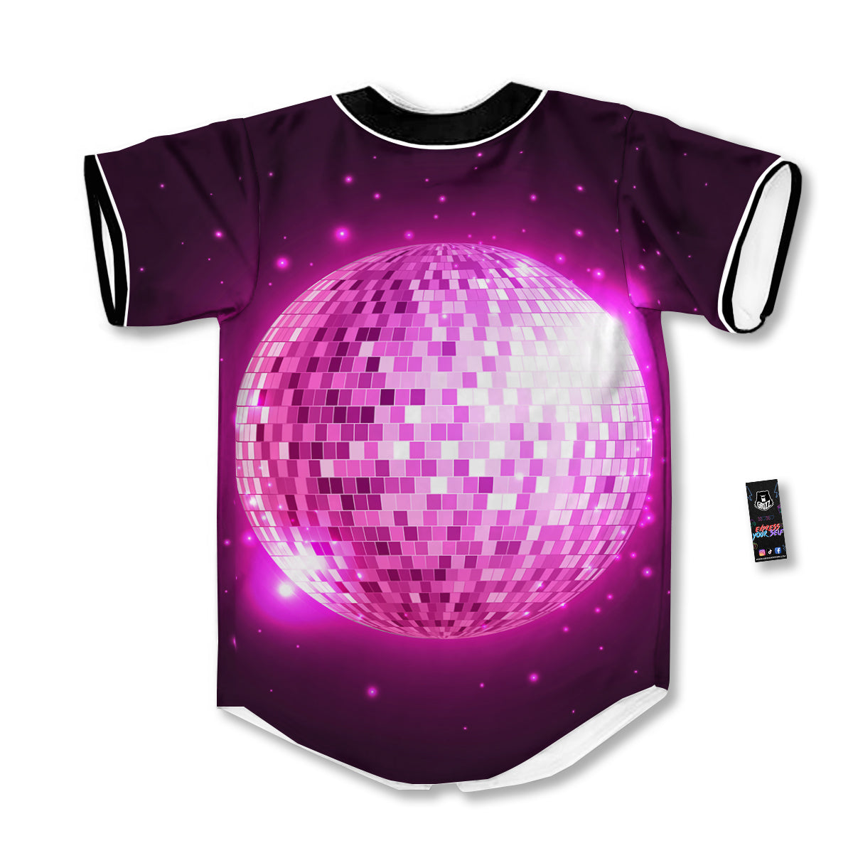 Disco Ball Light Pink Print Baseball Jersey-grizzshop