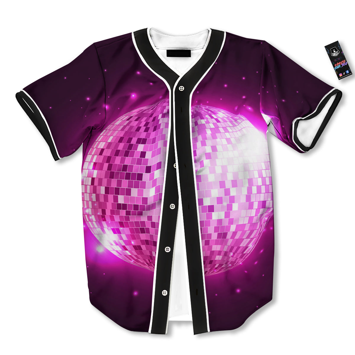Disco Ball Light Pink Print Baseball Jersey-grizzshop