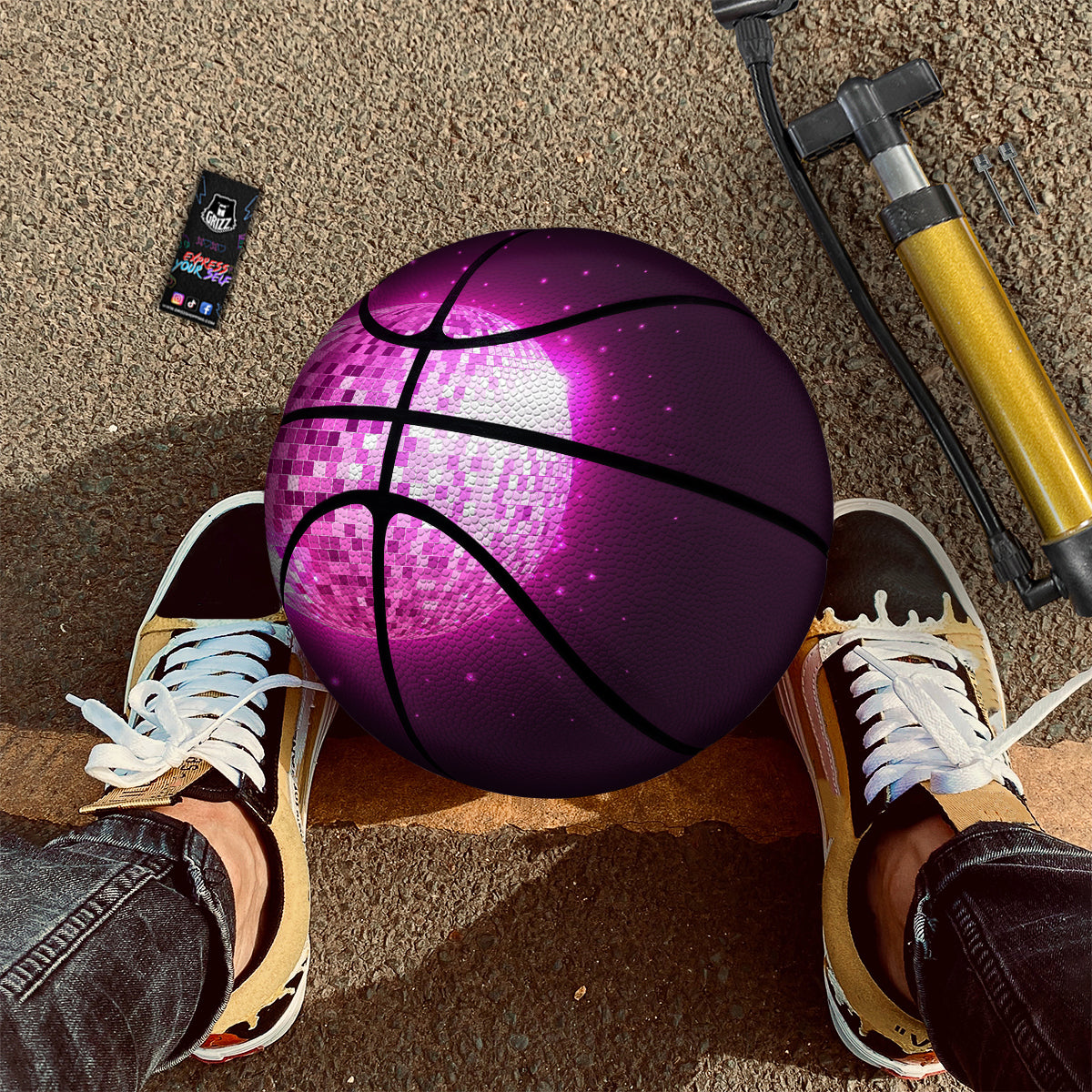 Disco Ball Light Pink Print Basketball-grizzshop