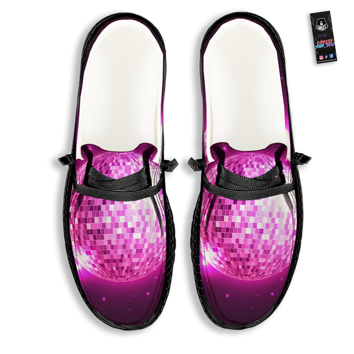 Disco Ball Light Pink Print Black Loafers-grizzshop