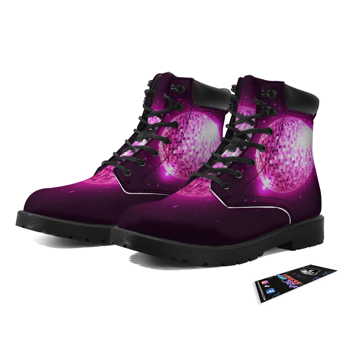 Disco Ball Light Pink Print Boots-grizzshop