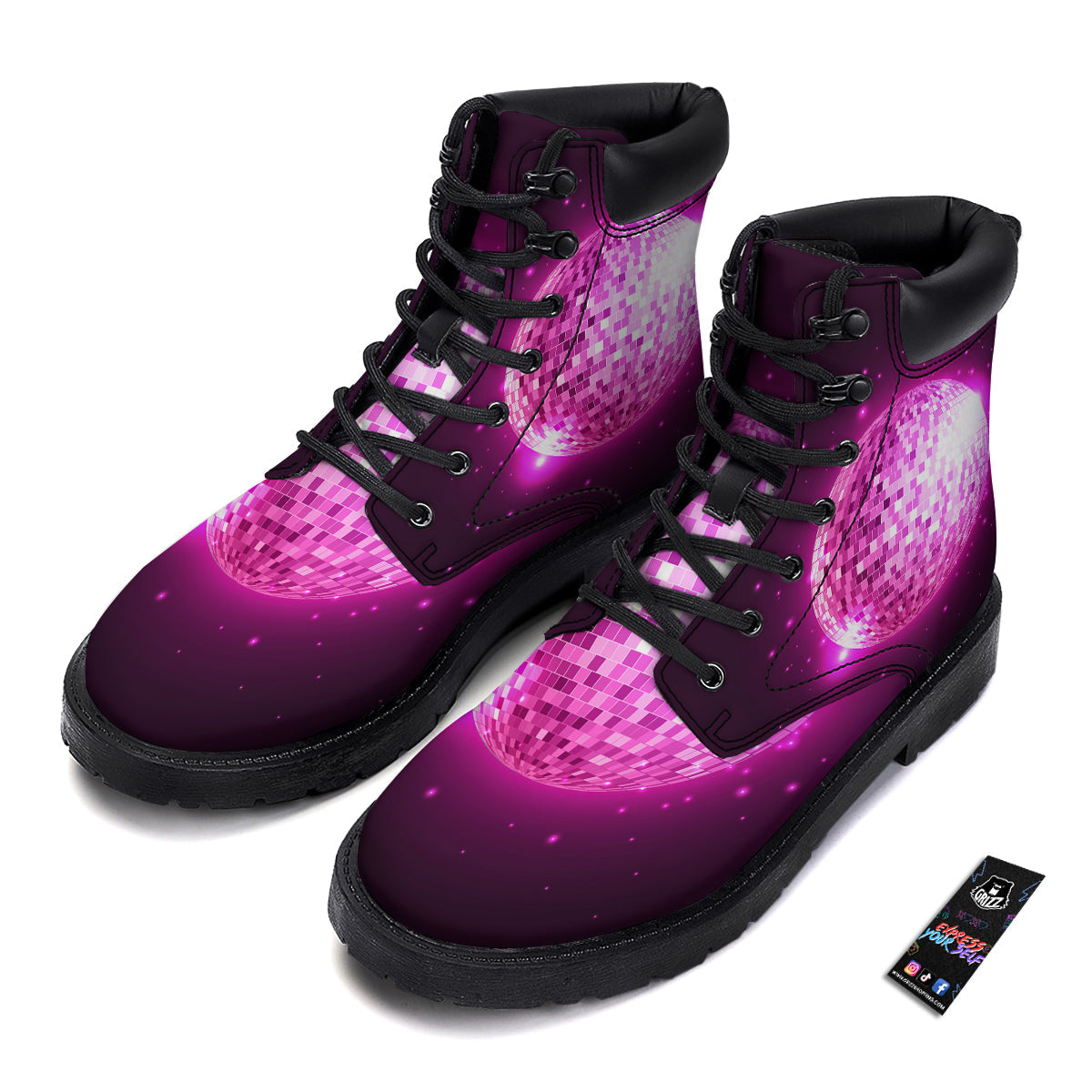 Disco Ball Light Pink Print Boots-grizzshop