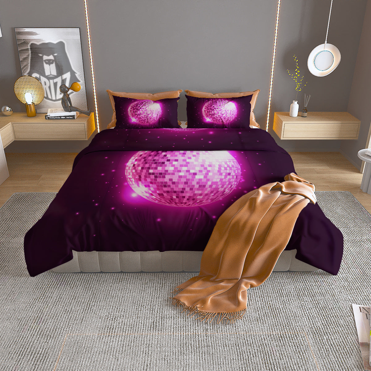 Disco Ball Light Pink Print Duvet Cover Bedding Set