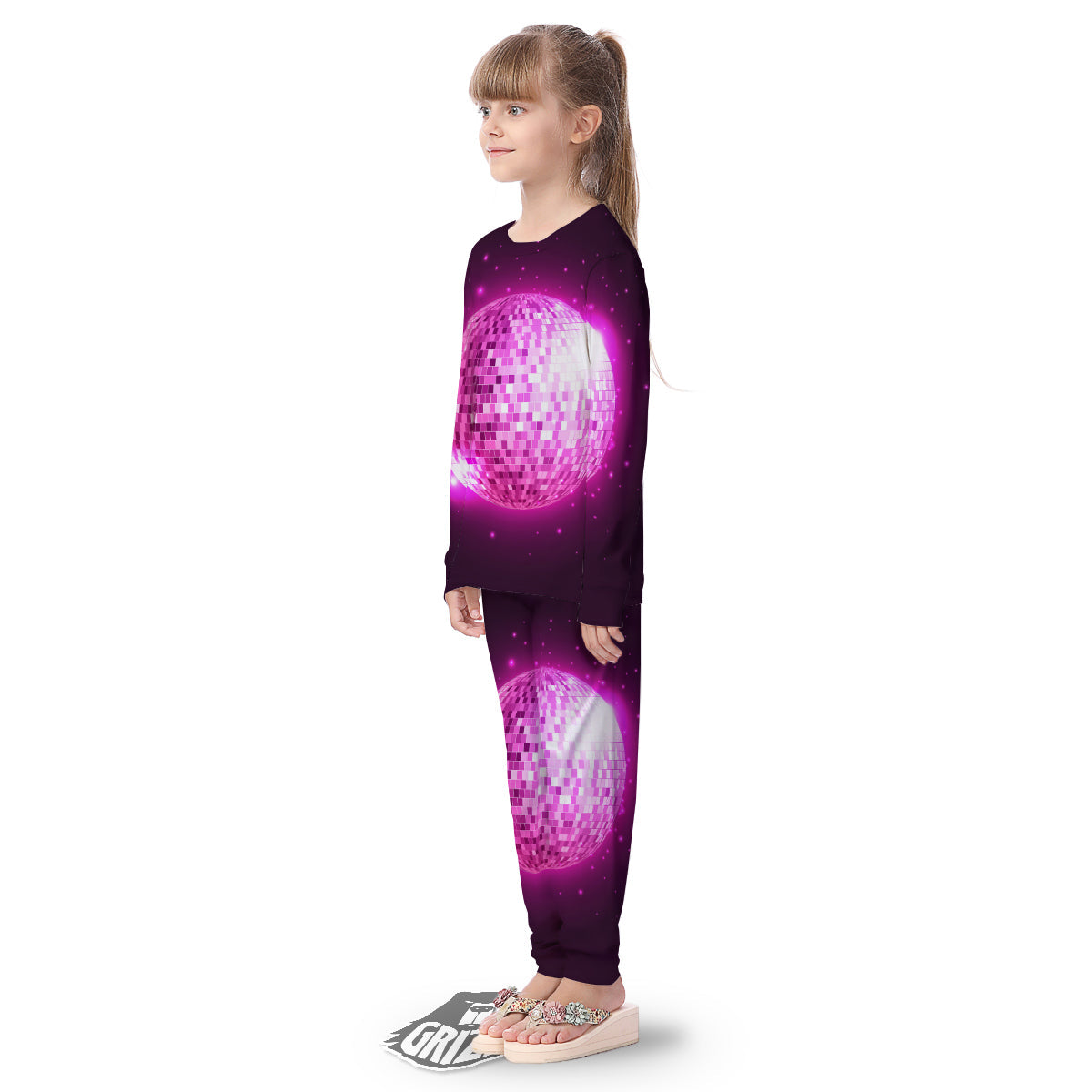 Disco Ball Light Pink Print Kid's Pajamas-grizzshop