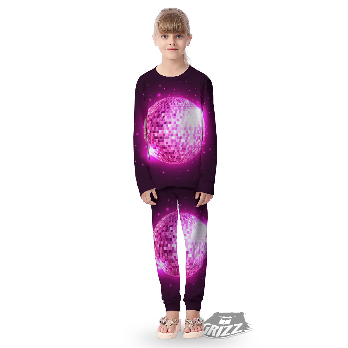 Disco Ball Light Pink Print Kid's Pajamas-grizzshop