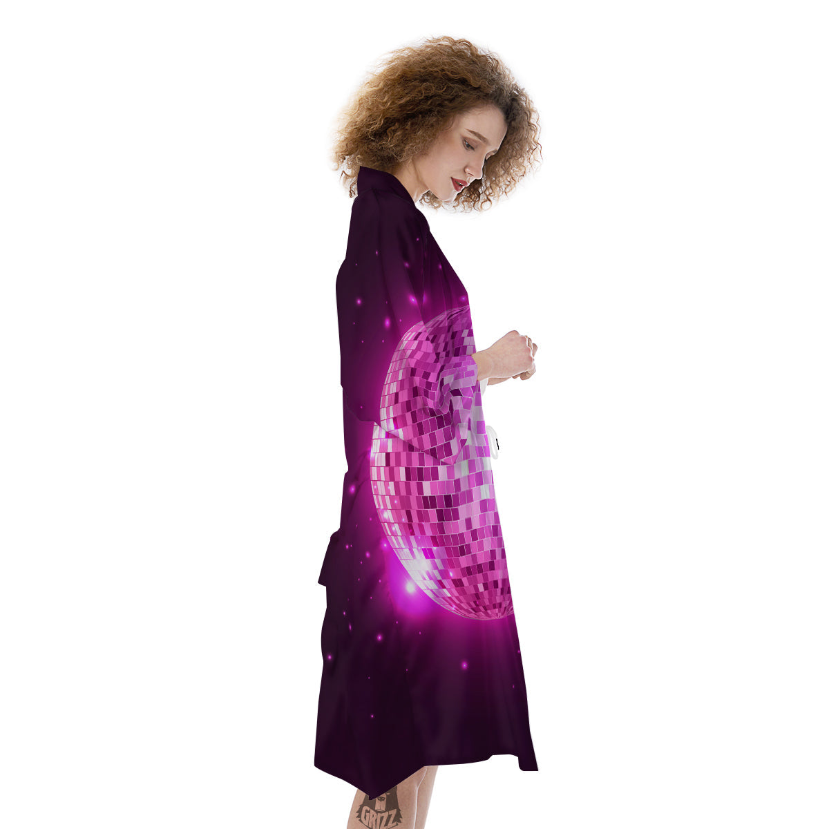 Disco Ball Light Pink Print Kimono-grizzshop