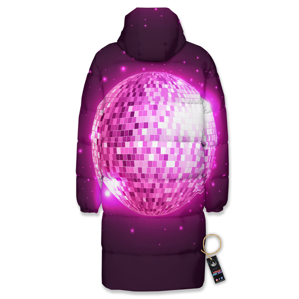 Disco Ball Light Pink Print Long Down Jacket-grizzshop
