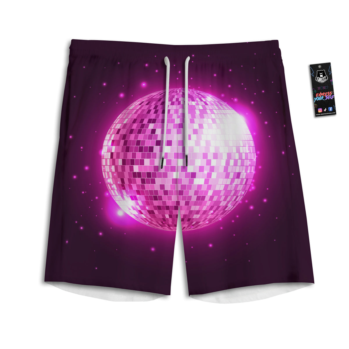 Disco Ball Light Pink Print Men's Athletic Shorts