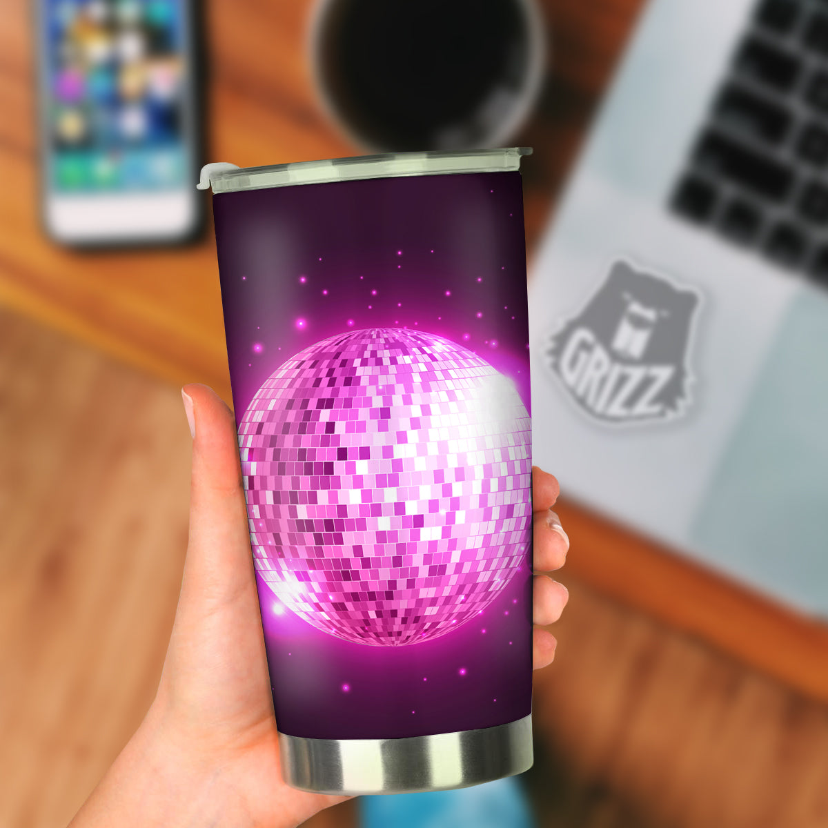 Disco Ball Light Pink Print Tumbler-grizzshop