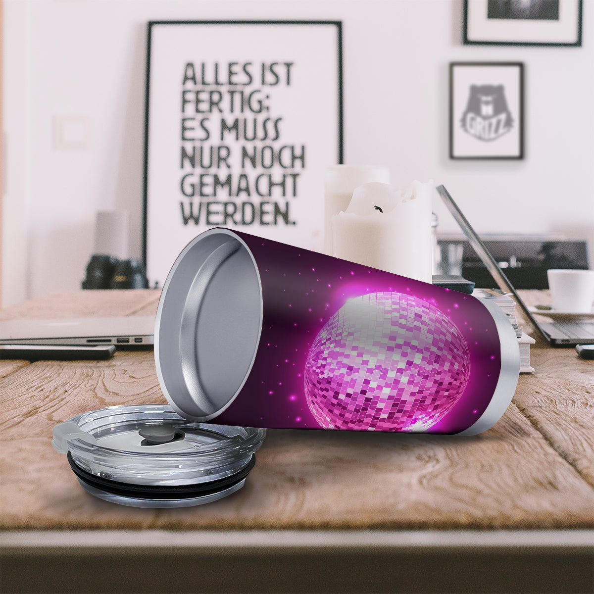 Disco Ball Light Pink Print Tumbler-grizzshop