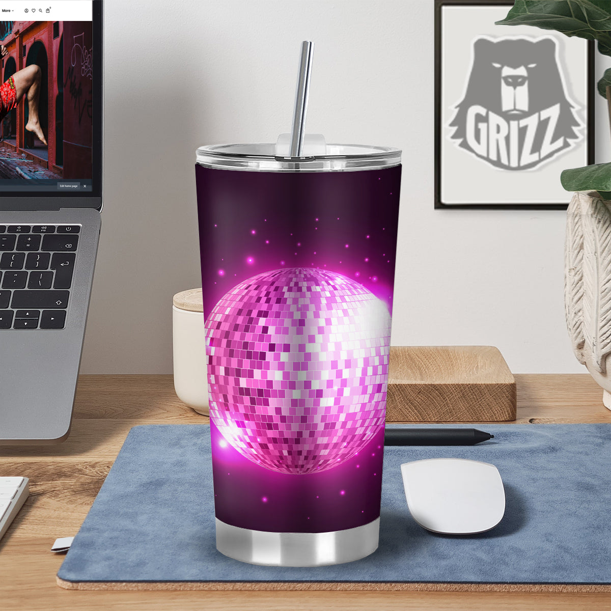Disco Ball Light Pink Print Tumbler-grizzshop