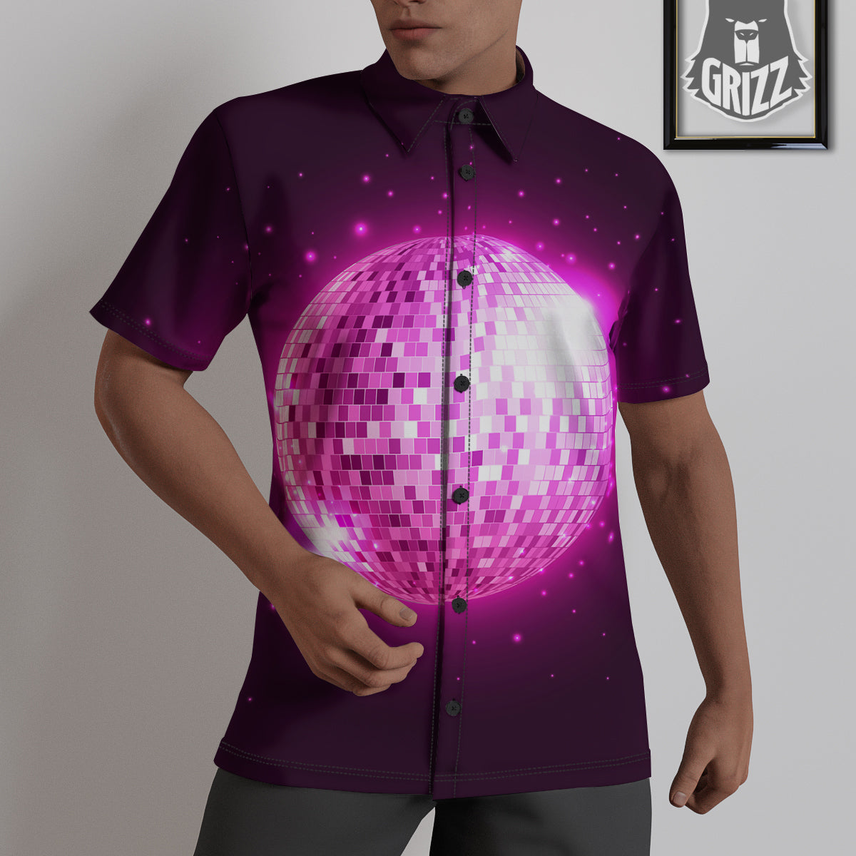 Disco Ball Light Pink Print Untucked Shirts-grizzshop