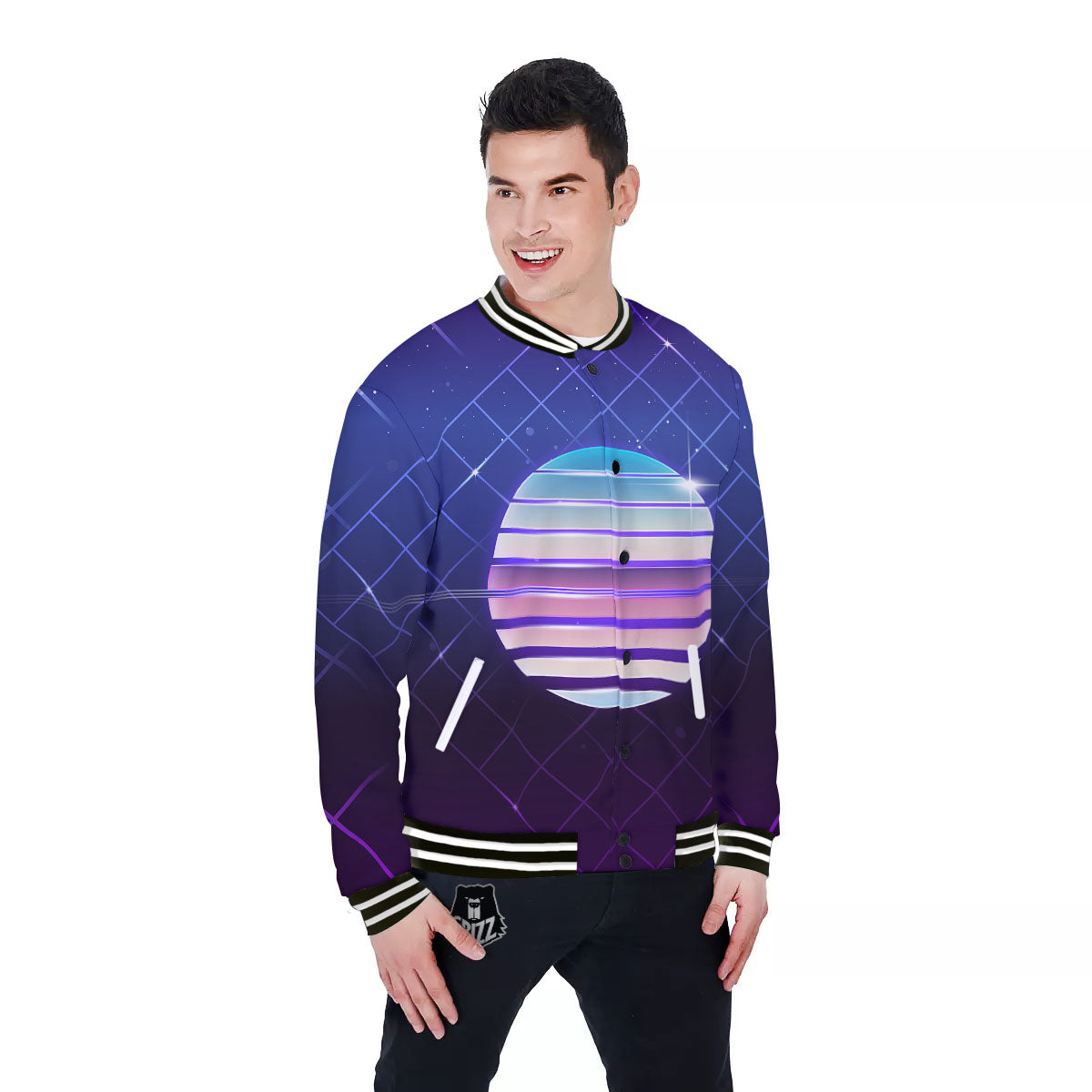 Disco Ball Purple Light Print Baseball Jacket-grizzshop