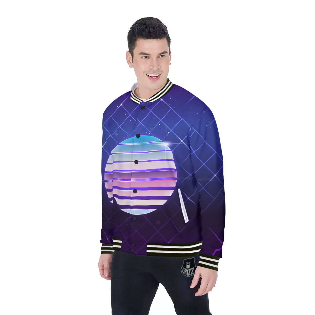 Disco Ball Purple Light Print Baseball Jacket-grizzshop