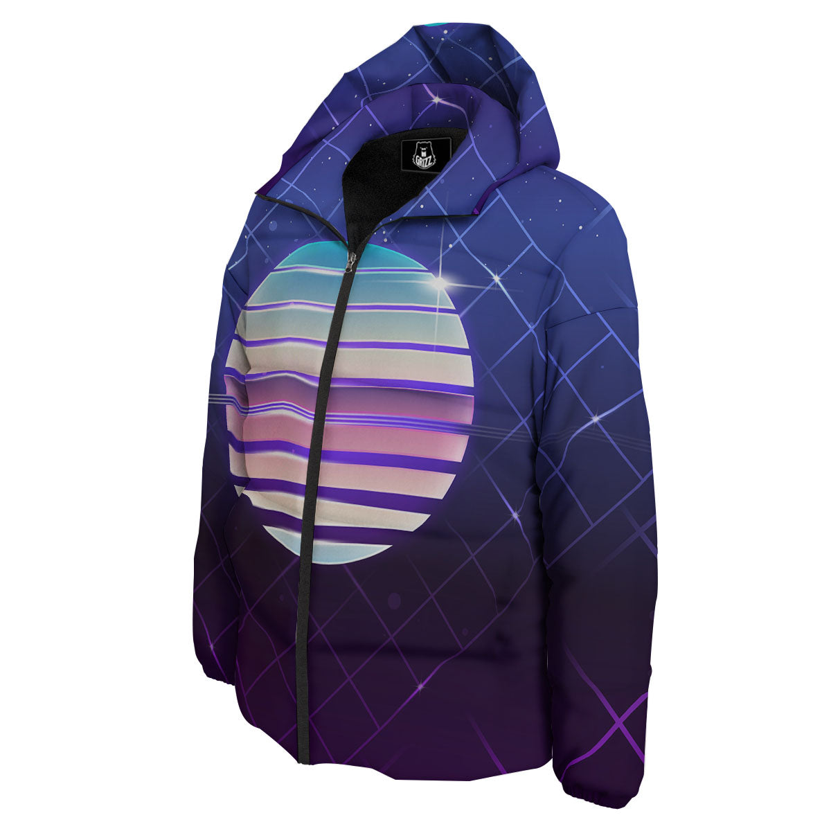Disco Ball Purple Light Print Down Jacket-grizzshop