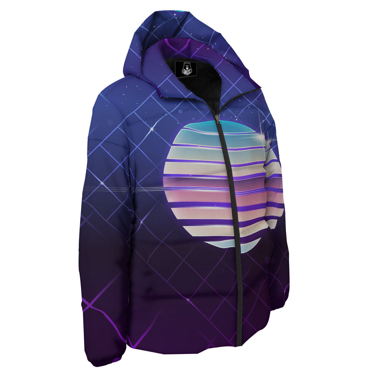 Disco Ball Purple Light Print Down Jacket-grizzshop