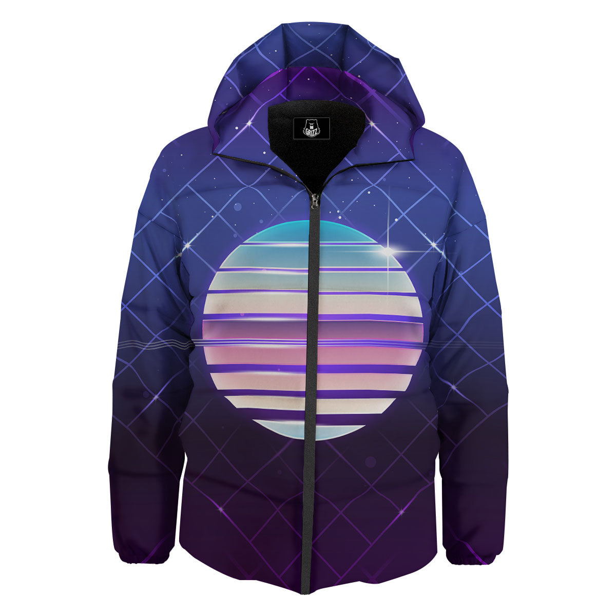 Disco Ball Purple Light Print Down Jacket-grizzshop
