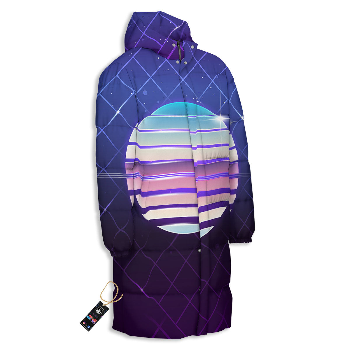 Disco Ball Purple Light Print Long Down Jacket-grizzshop