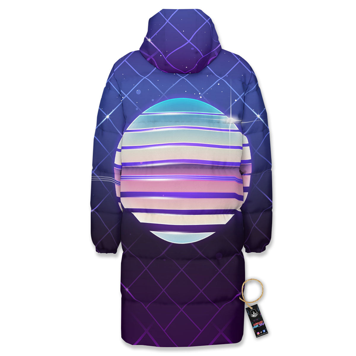 Disco Ball Purple Light Print Long Down Jacket-grizzshop