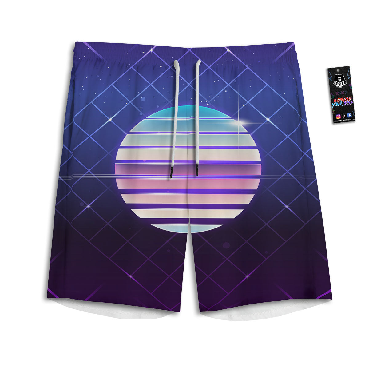 Disco Ball Purple Light Print Men's Athletic Shorts