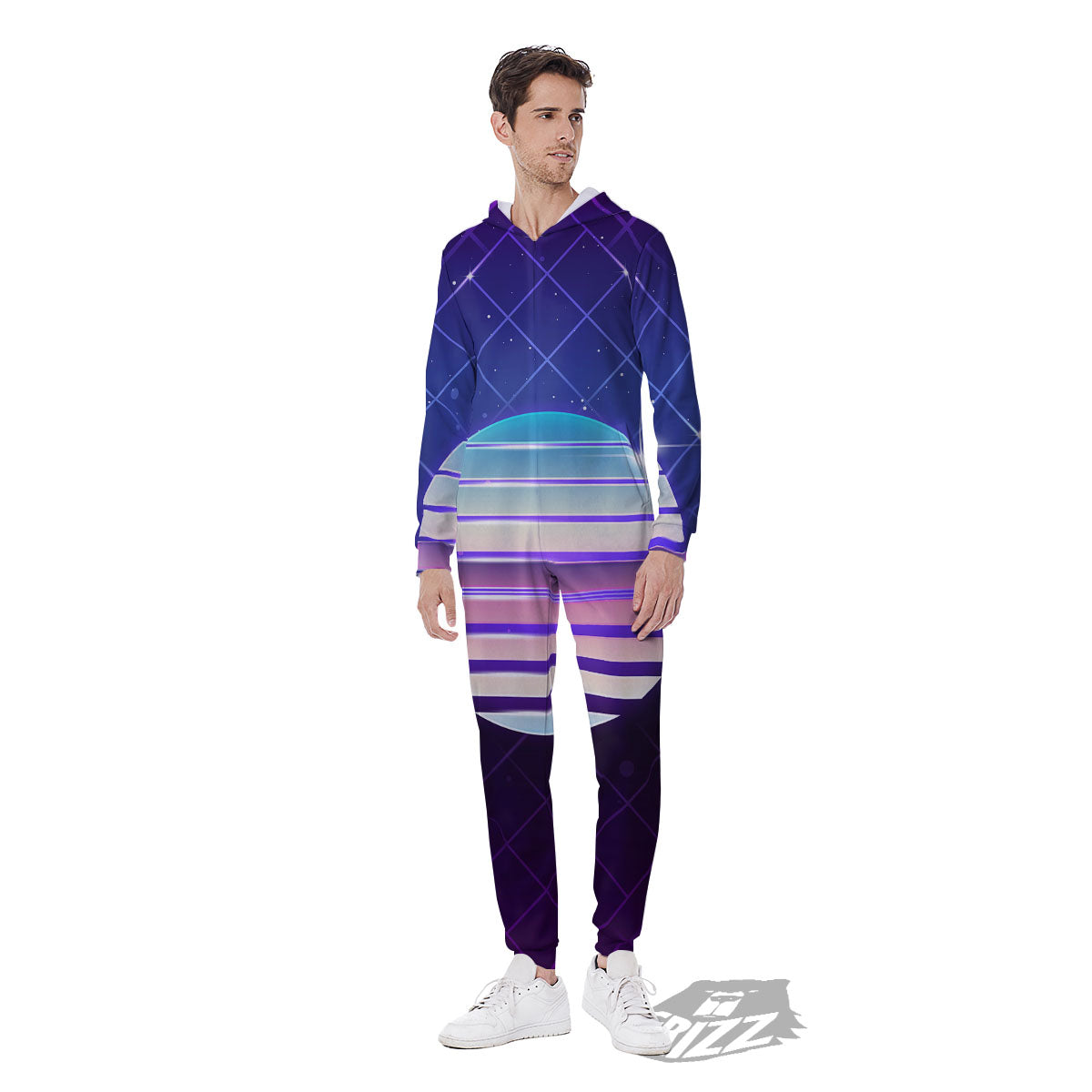 Disco Ball Purple Light Print Men's Jumpsuit-grizzshop
