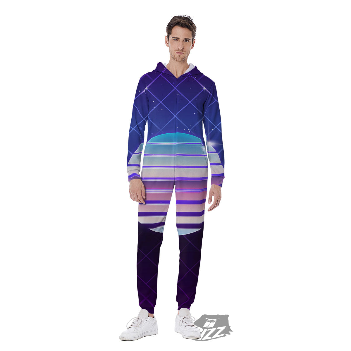 Disco Ball Purple Light Print Men's Jumpsuit-grizzshop