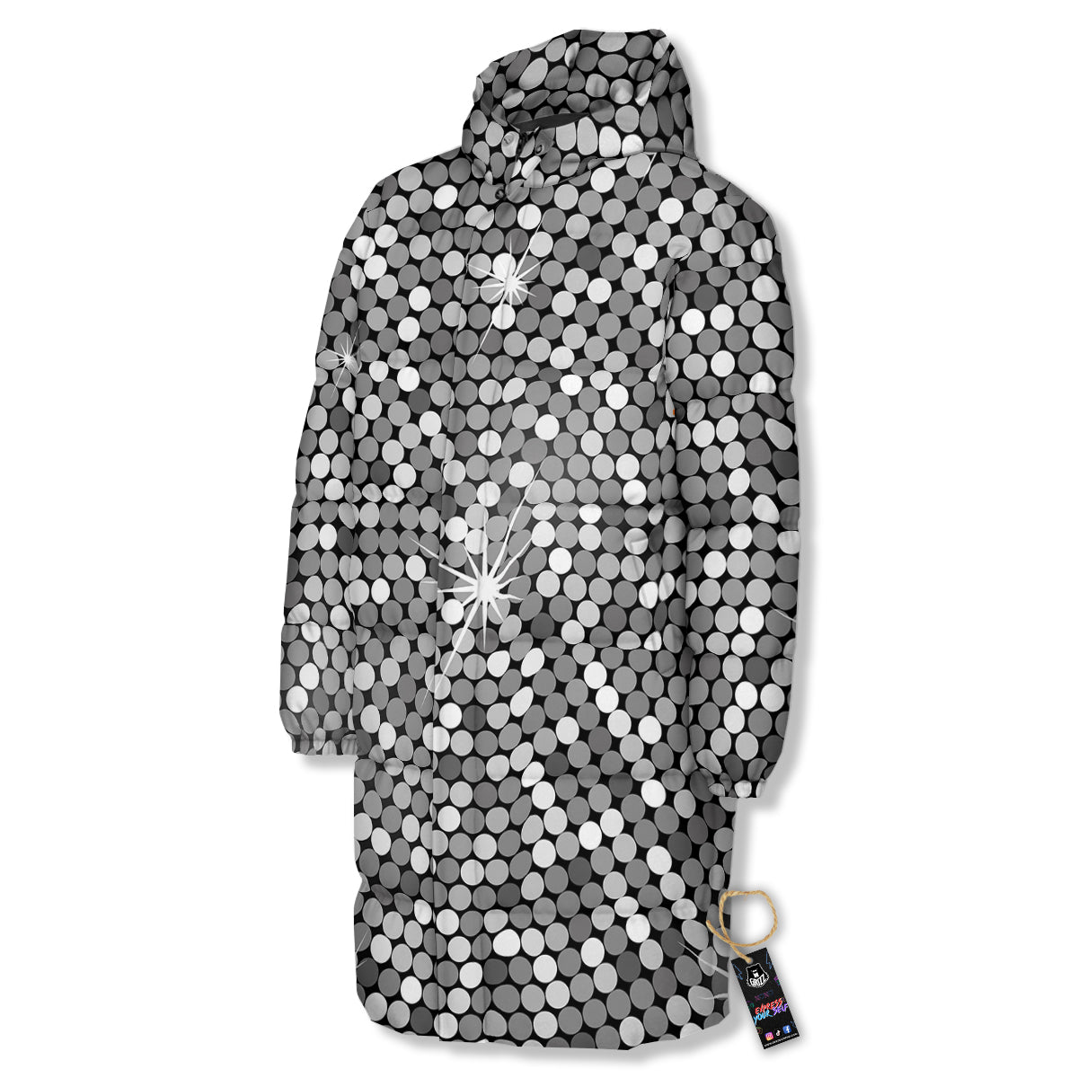 Disco Ball Texture Print Long Down Jacket-grizzshop