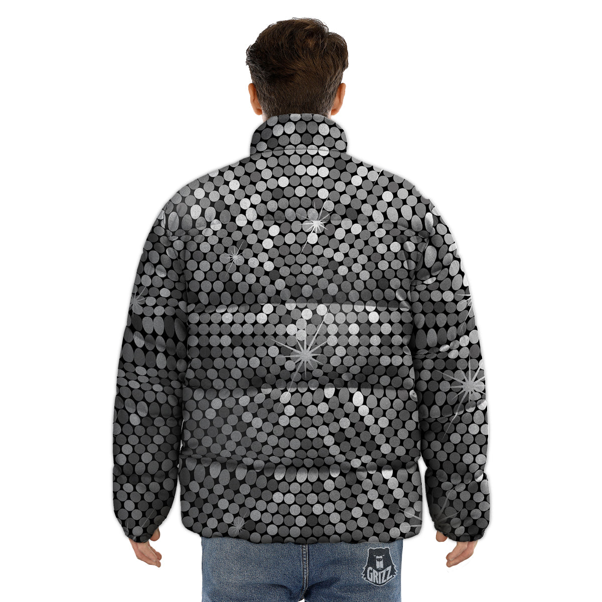 Disco Ball Texture Print Puffer Jacket-grizzshop