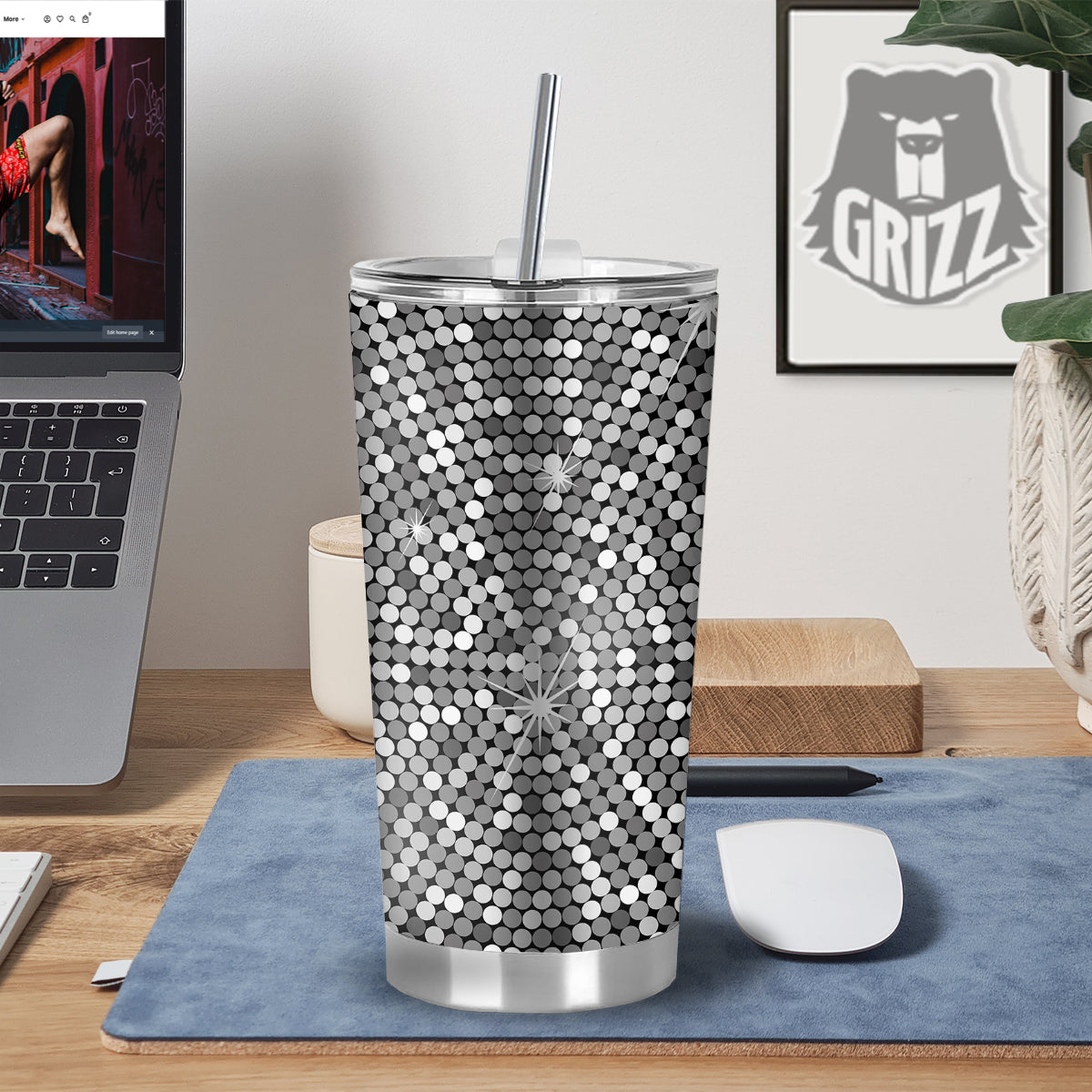 Disco Ball Texture Print Tumbler-grizzshop