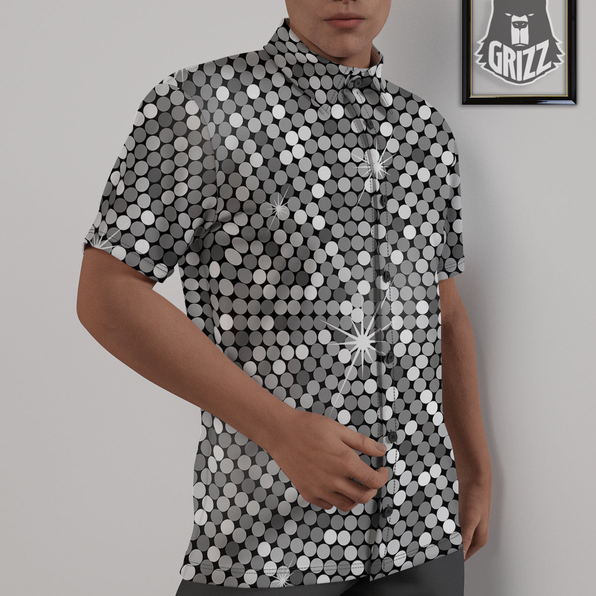 Disco Ball Texture Print Untucked Shirts-grizzshop