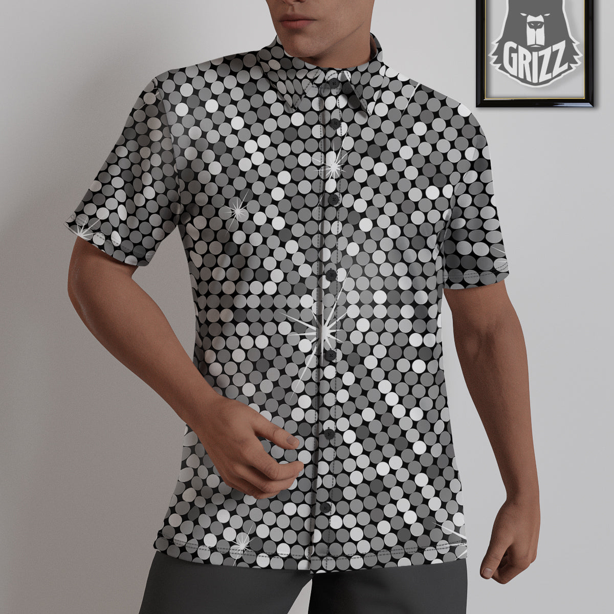 Disco Ball Texture Print Untucked Shirts-grizzshop