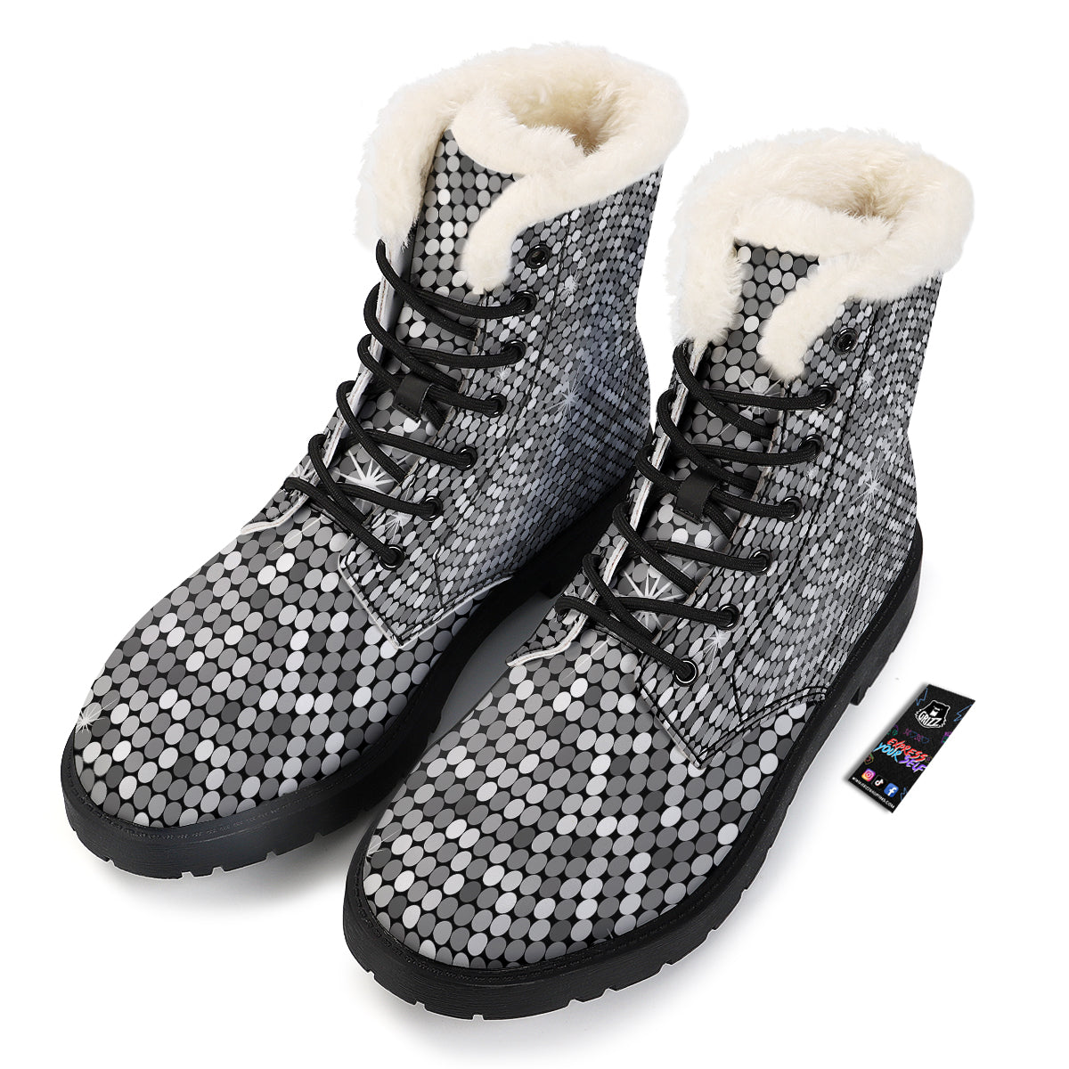 Disco Ball Texture Print Winter Boots-grizzshop