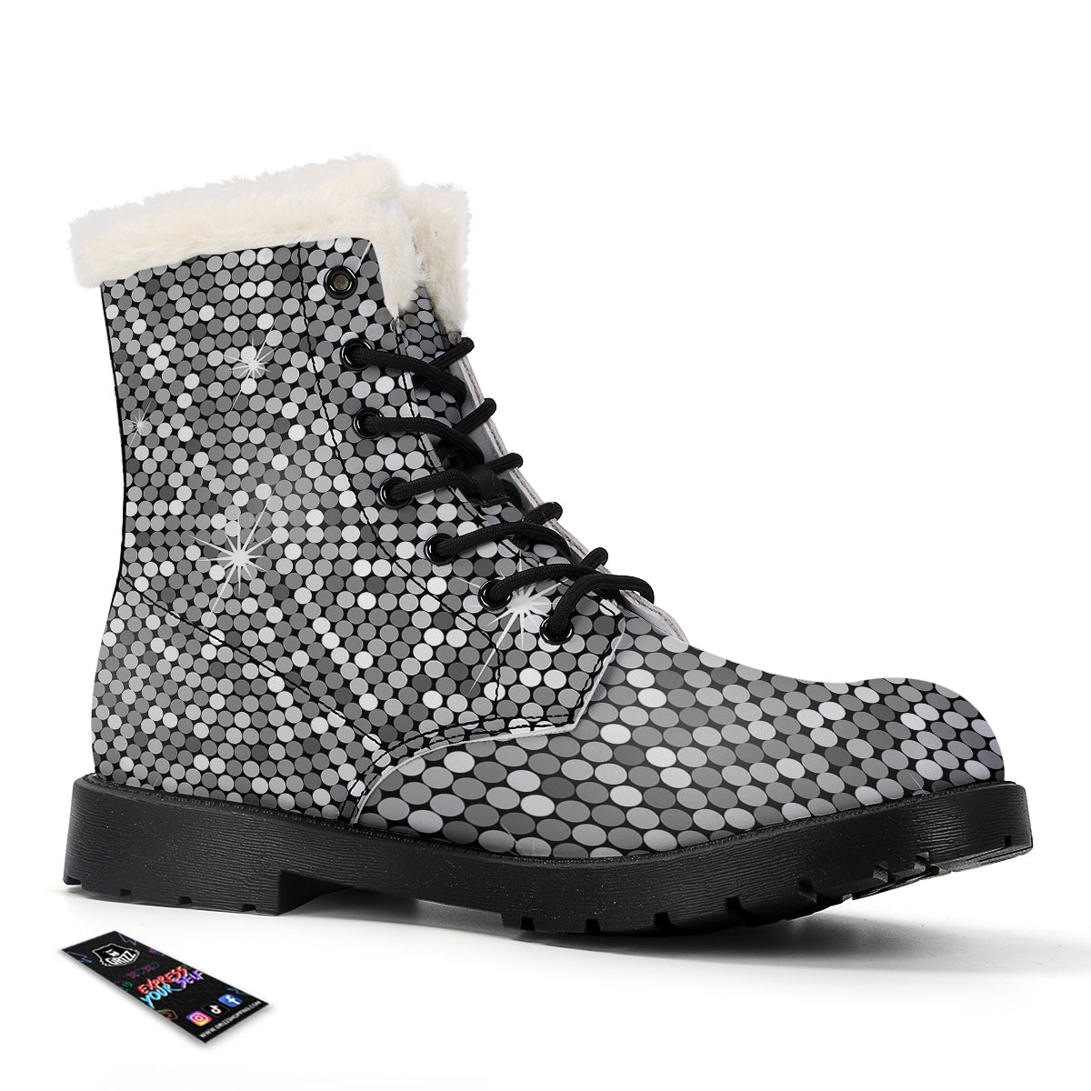 Disco Ball Texture Print Winter Boots-grizzshop