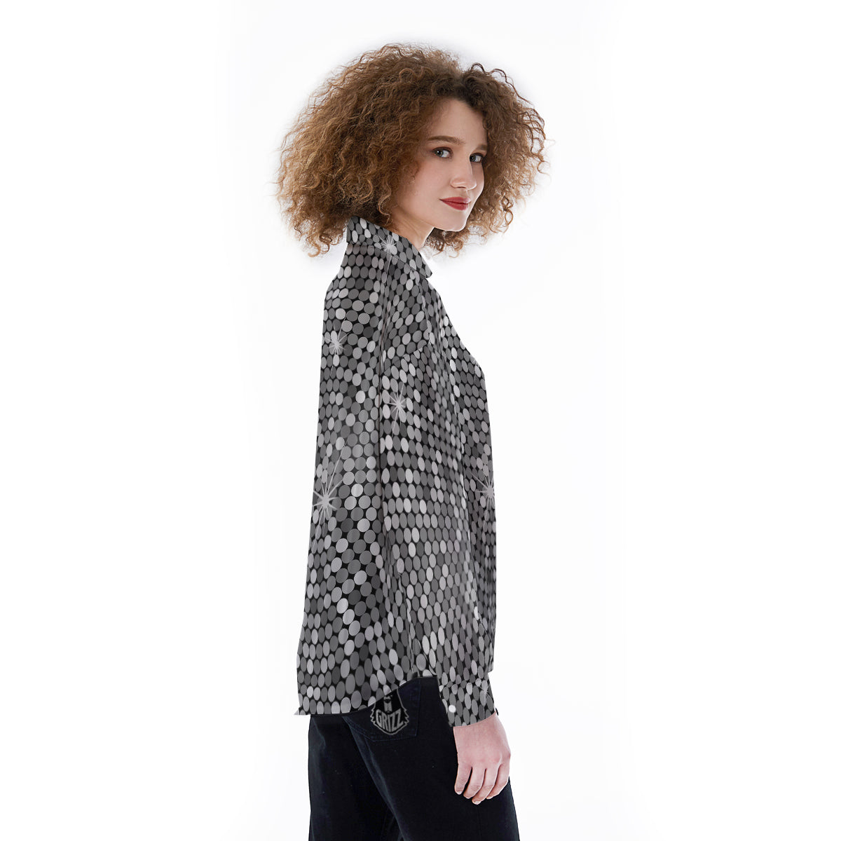 Disco Ball Texture Print Women's Long Sleeve Shirts-grizzshop