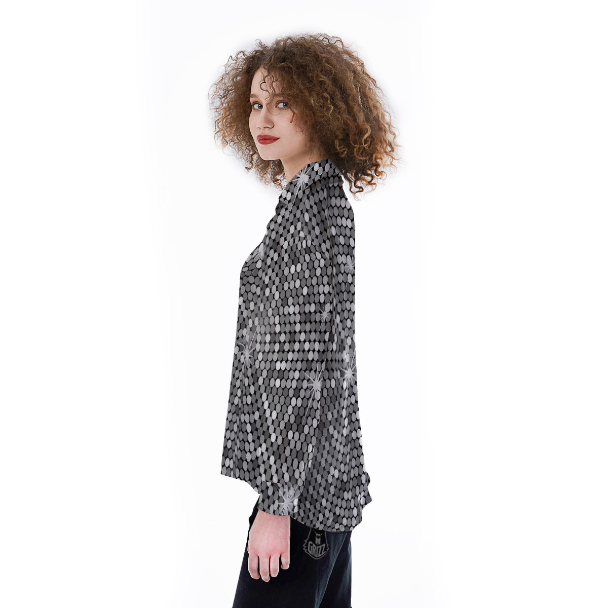 Disco Ball Texture Print Women's Long Sleeve Shirts-grizzshop