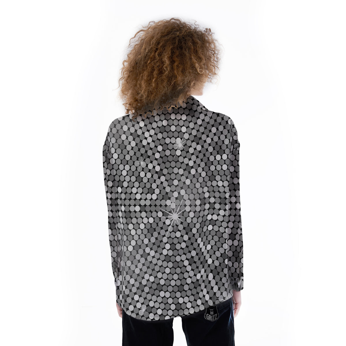 Disco Ball Texture Print Women's Long Sleeve Shirts-grizzshop