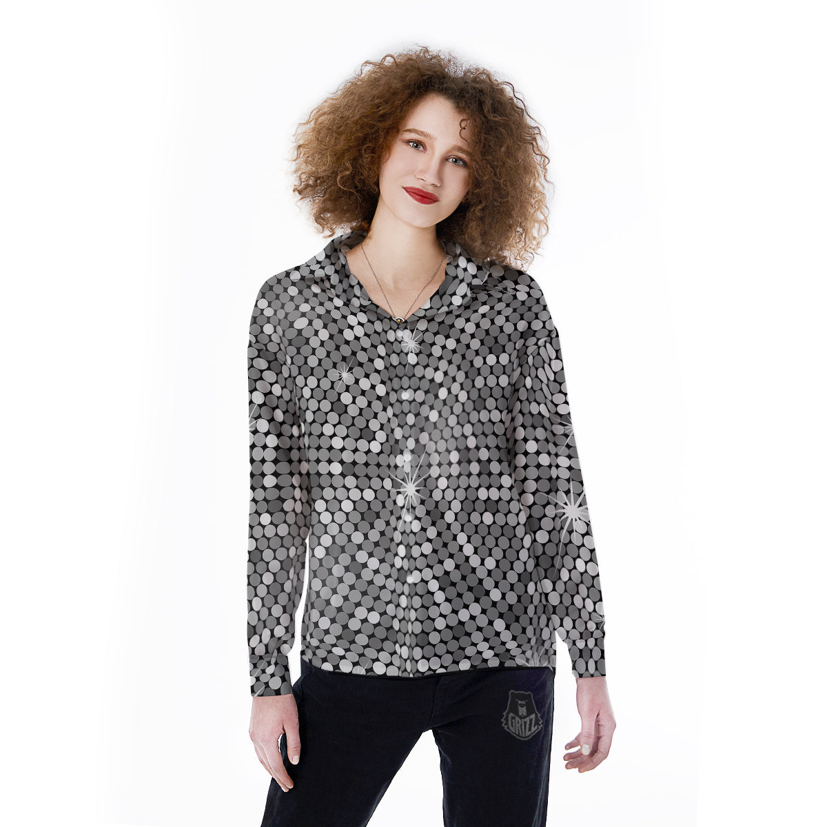 Disco Ball Texture Print Women's Long Sleeve Shirts-grizzshop