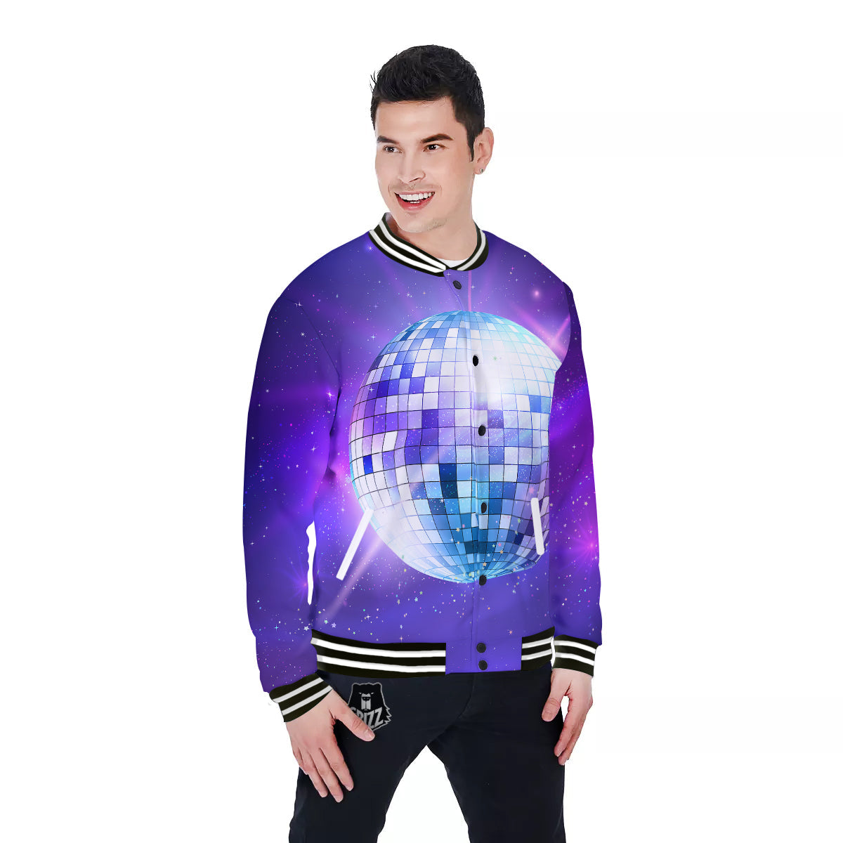 Disco Ball Ultraviolet Print Baseball Jacket-grizzshop
