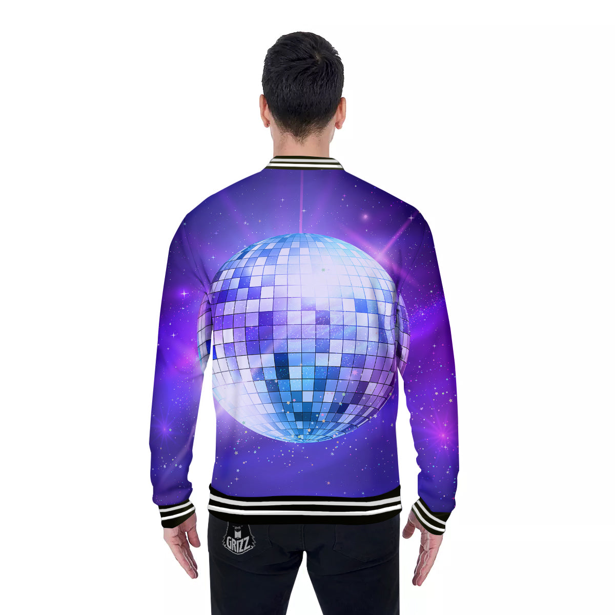 Disco Ball Ultraviolet Print Baseball Jacket-grizzshop