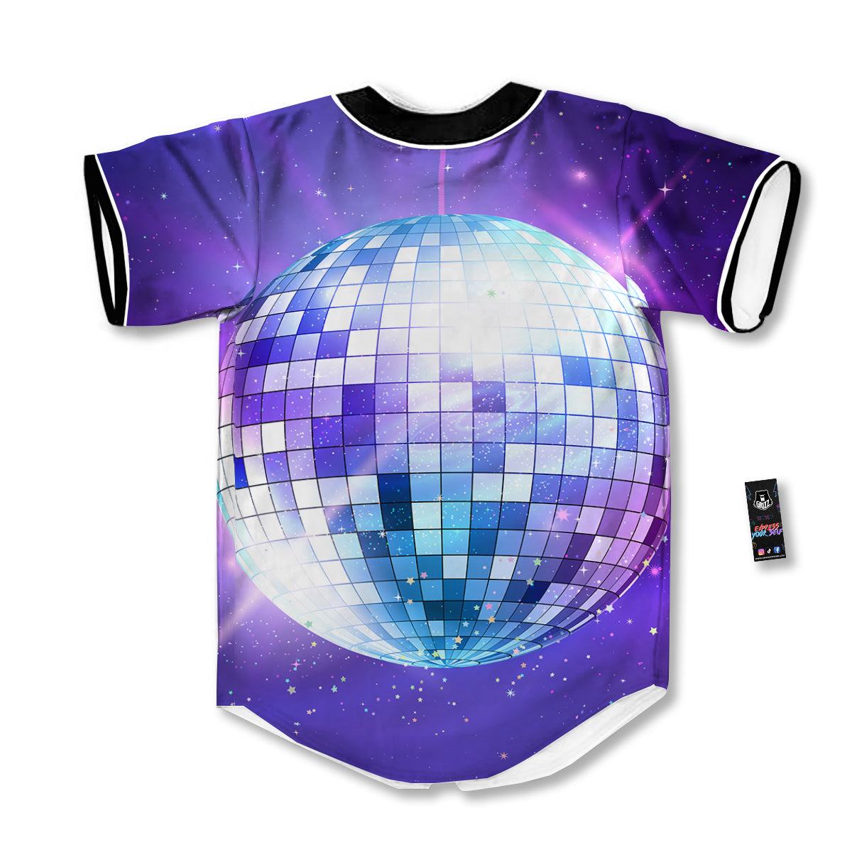 Disco Ball Ultraviolet Print Baseball Jersey-grizzshop