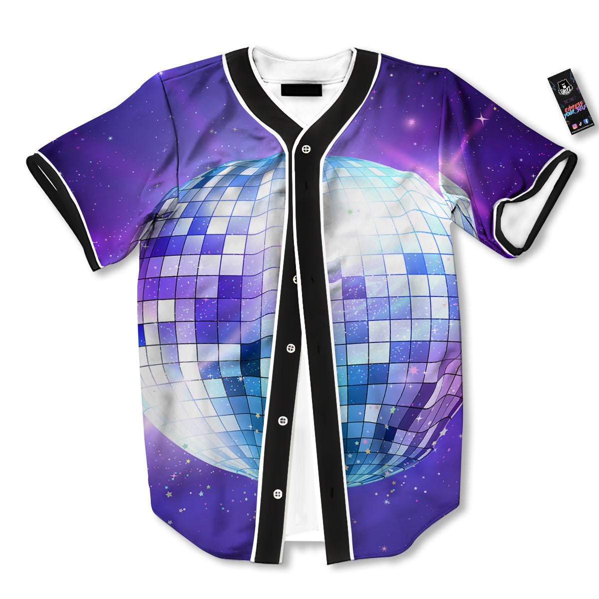 Disco Ball Ultraviolet Print Baseball Jersey-grizzshop